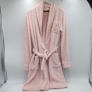 Lauren Ralph Lauren Women's Monogram Pink Robe Small Belted Fluffy Soft Relaxed